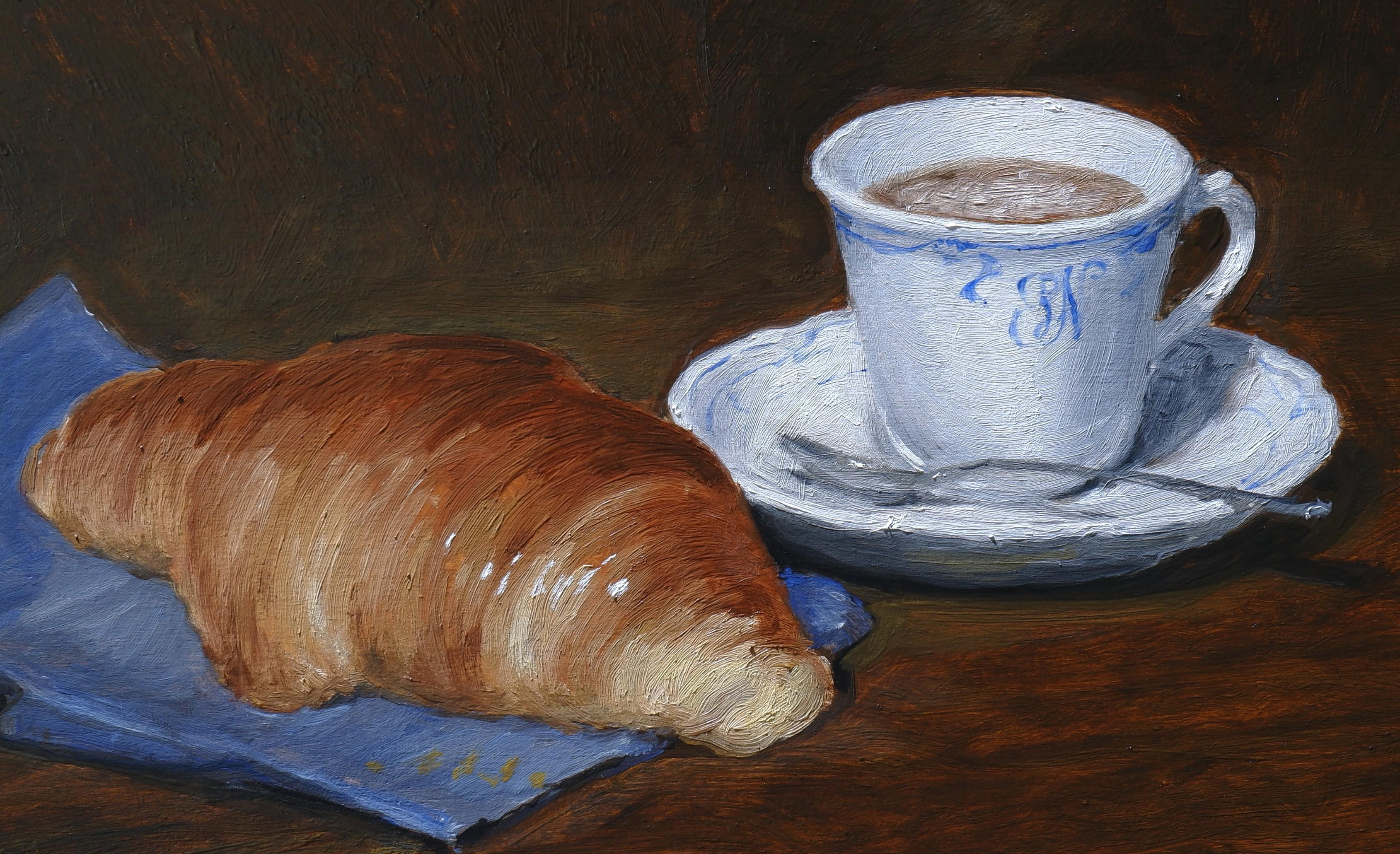 Desayuno en Nencioni  Café Florencia Aceite  Tablero Interior Espresso Matutino - Painting de Matthew James Collins
