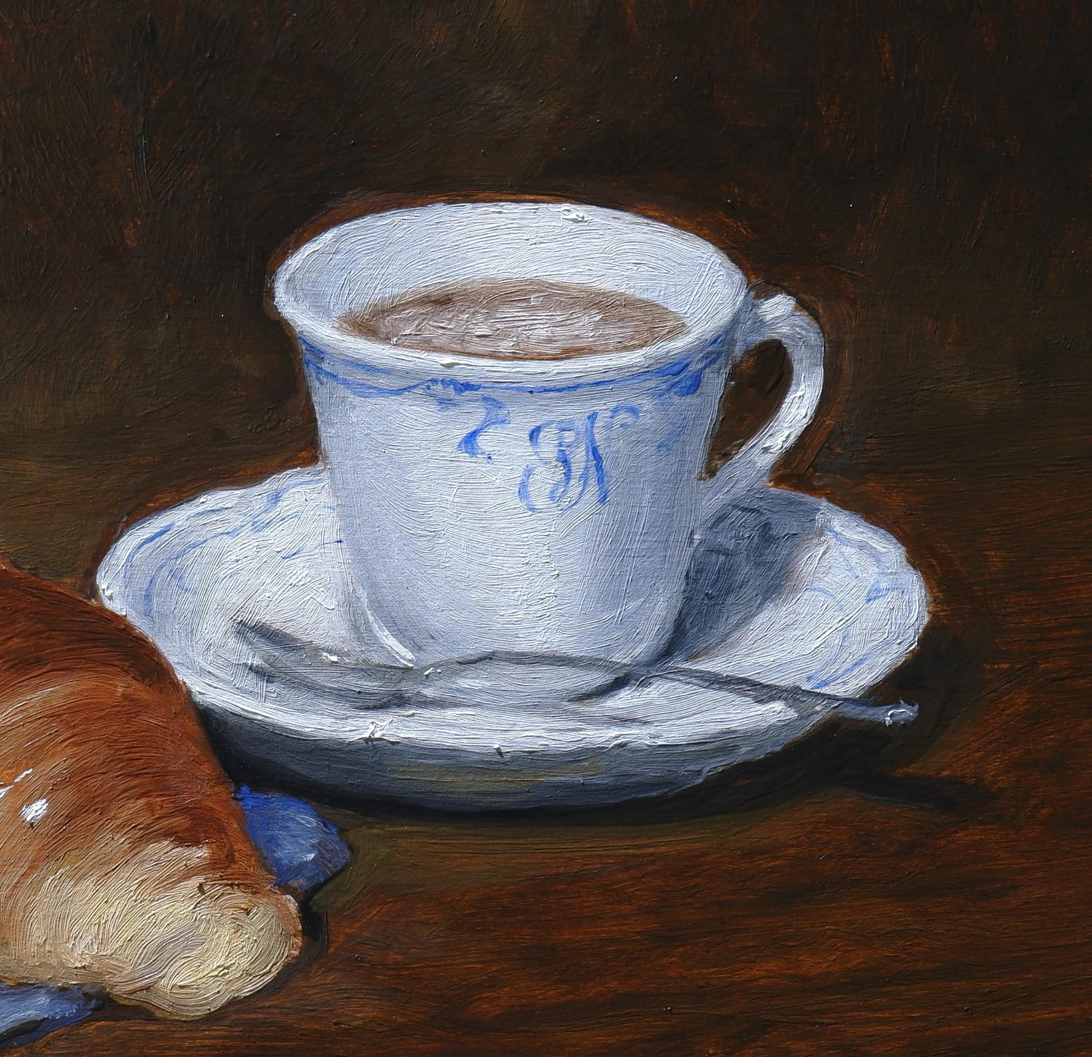 Desayuno en Nencioni  Café Florencia Aceite  Tablero Interior Espresso Matutino - Painting Realista de Matthew James Collins