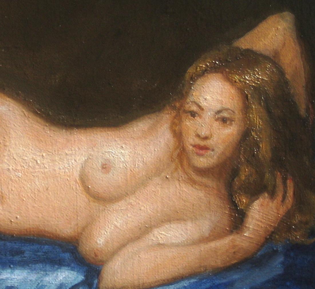 Harmony in Gold and Blue - Black Nude Painting by Matthew James Collins