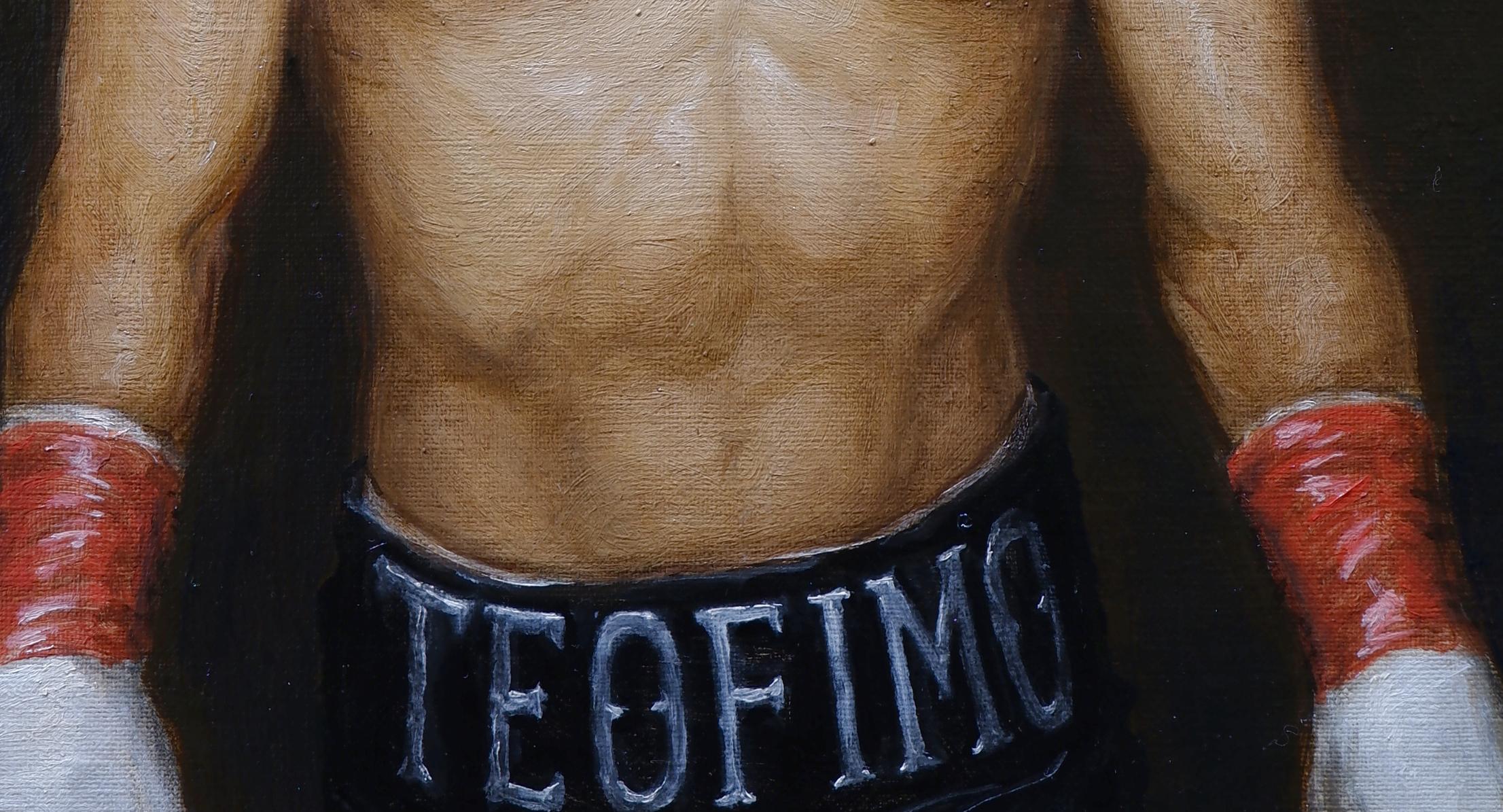 Teofimo, huile, finaliste du Salon ARC, Portrait Society  Amérique, Florence, Italie - Noir Figurative Painting par Matthew James Collins