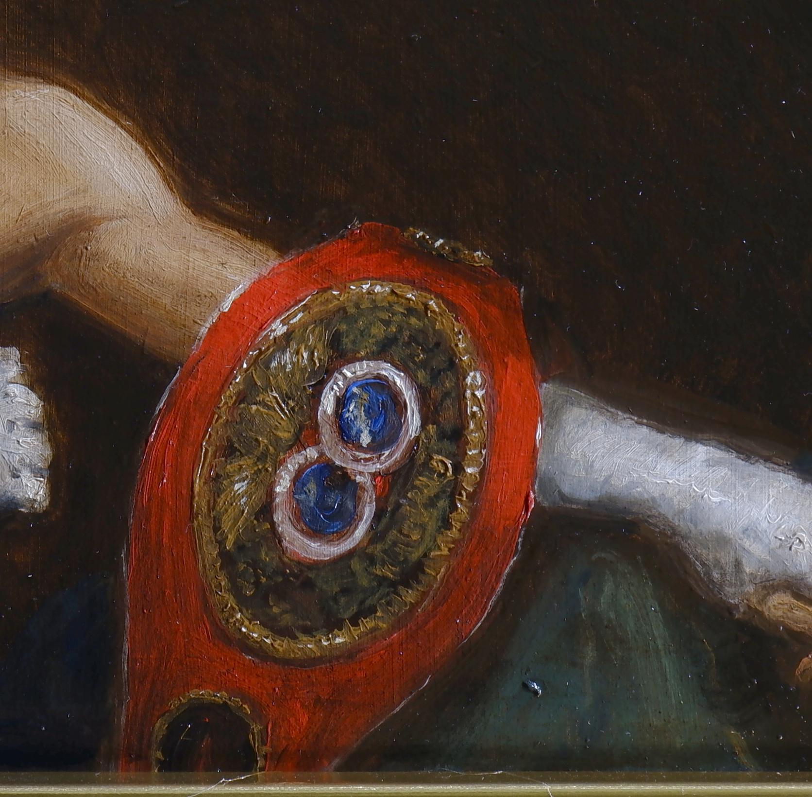 The Champ, huile, finaliste du Salon ARC, Portrait Society  d'Amérique, Florence - Noir Figurative Painting par Matthew James Collins