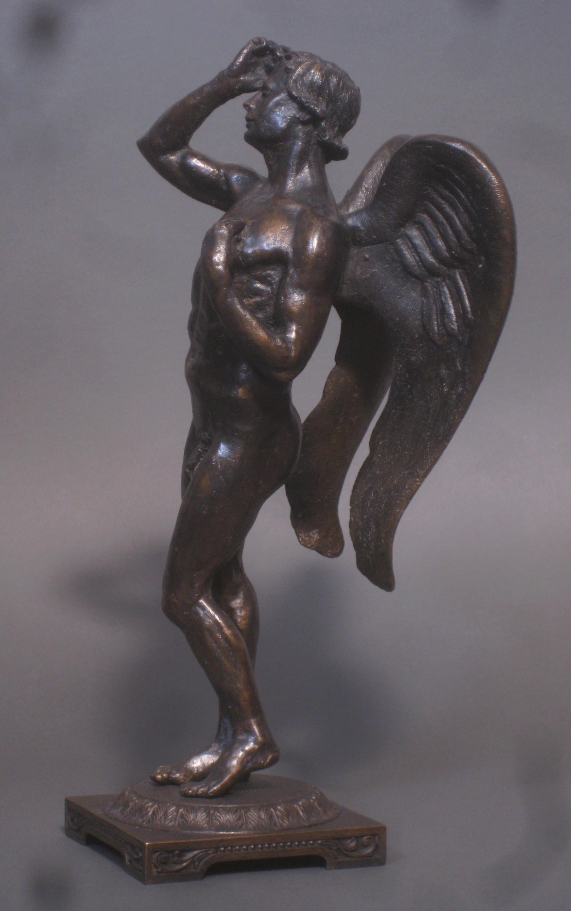 Eros,  Bronze Sculpture, Lost Wax Method , Cesello, Florence, Italy, Antiquity  - Gold Figurative Sculpture by Matthew James Collins