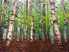 David Hill, "Birches", 36x48 White Birch Autumn Landscape Oil Painting