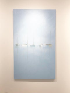 Matthew Jay Russell, "Daydreaming", Misty Blue Seascape Sailboat Oil Painting