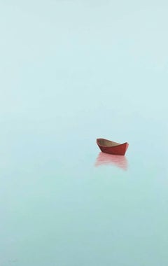 Matthew Jay Russell, "Mystic Morning", peinture à l'huile d'un paysage marin avec un doris de rêve 