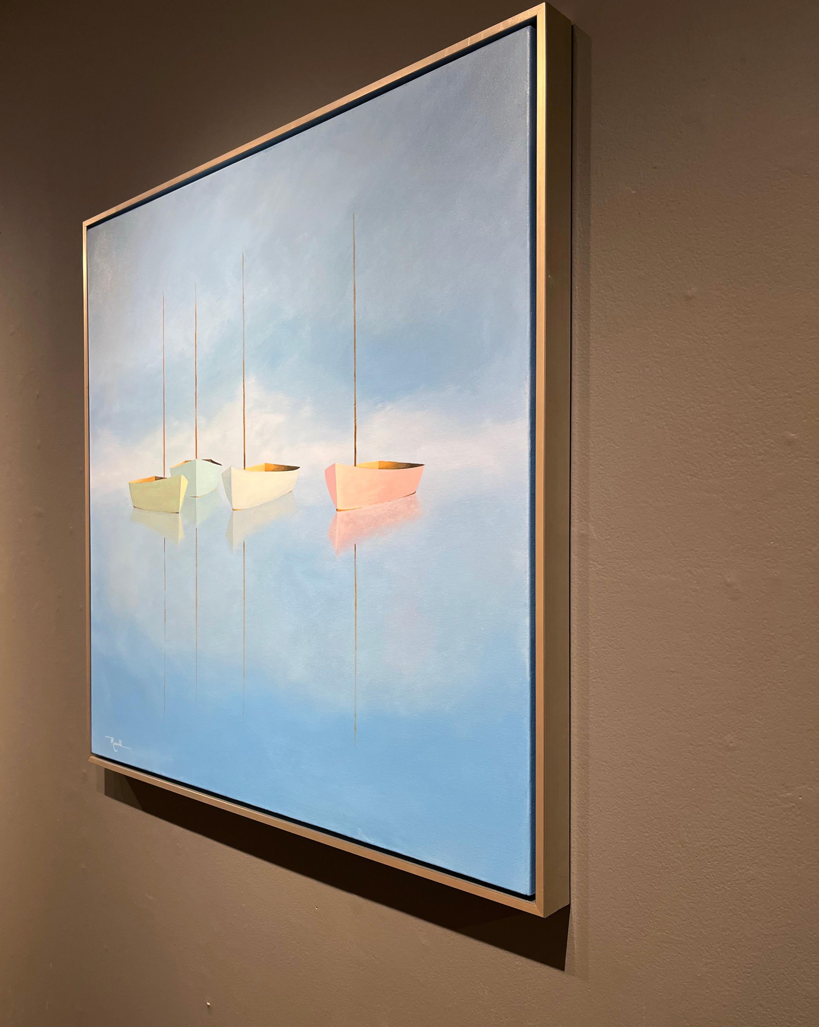 Matthew Jay Russell „Open Sea“ 36x36 Misty Blue Seascape Segelboot Ölgemälde, Matthew Jay Russell im Angebot 2