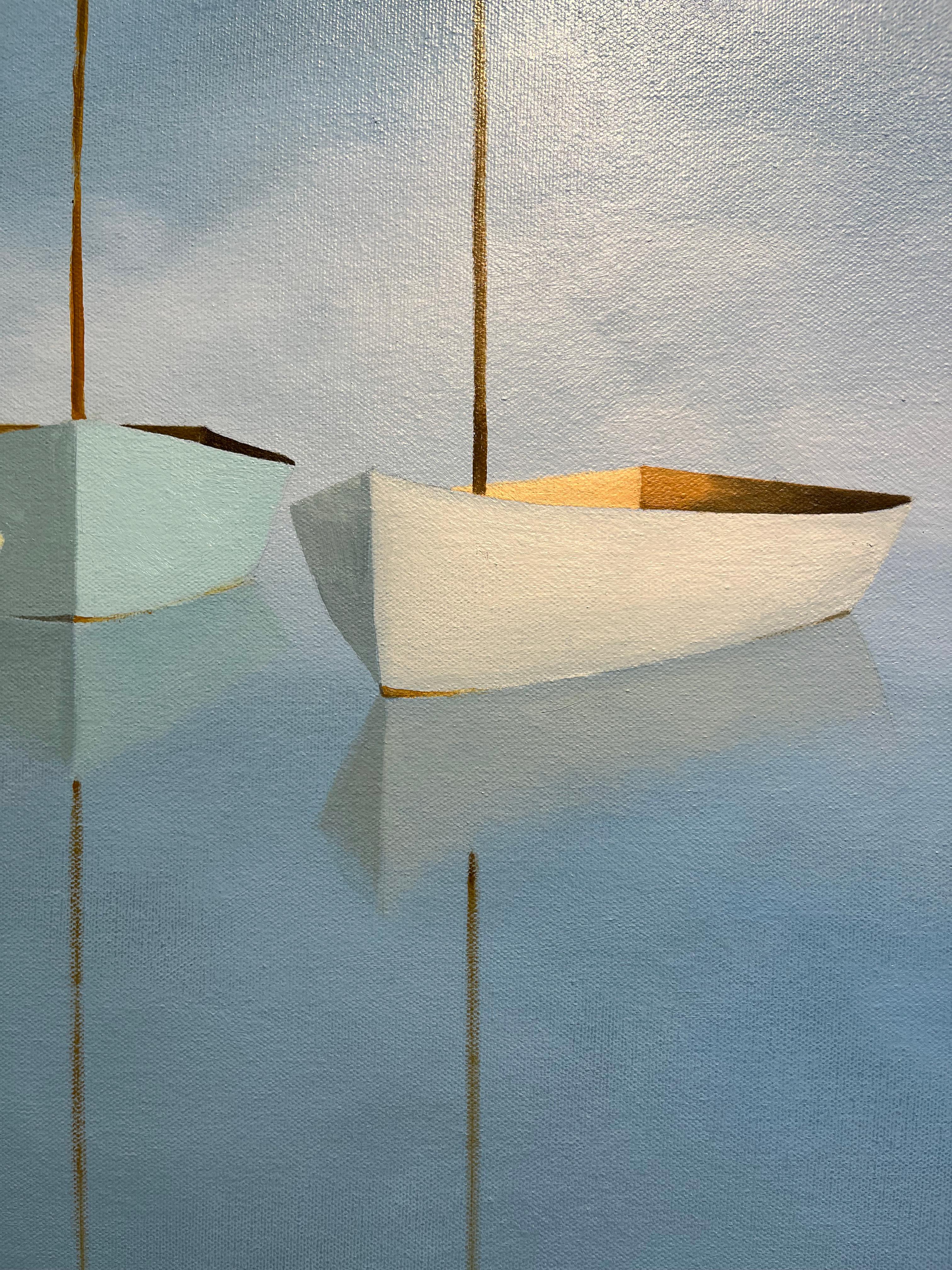 Matthew Jay Russell „Open Sea“ 36x36 Misty Blue Seascape Segelboot Ölgemälde, Matthew Jay Russell im Angebot 4
