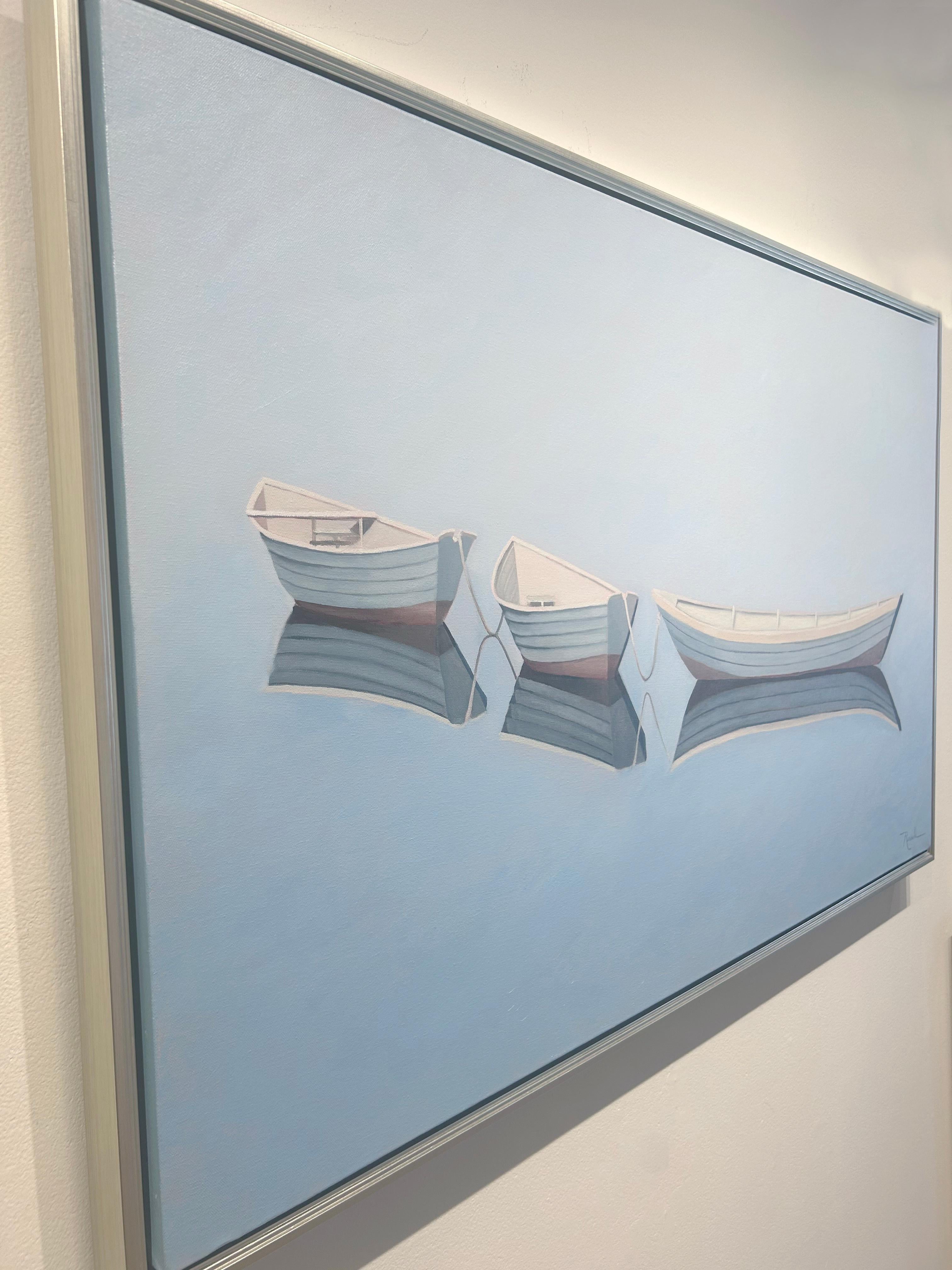 Matthew Jay Russell, „Dree Dories“, 30x48 Weiße Bootsblaue Meereslandschaft, Ölgemälde im Angebot 2