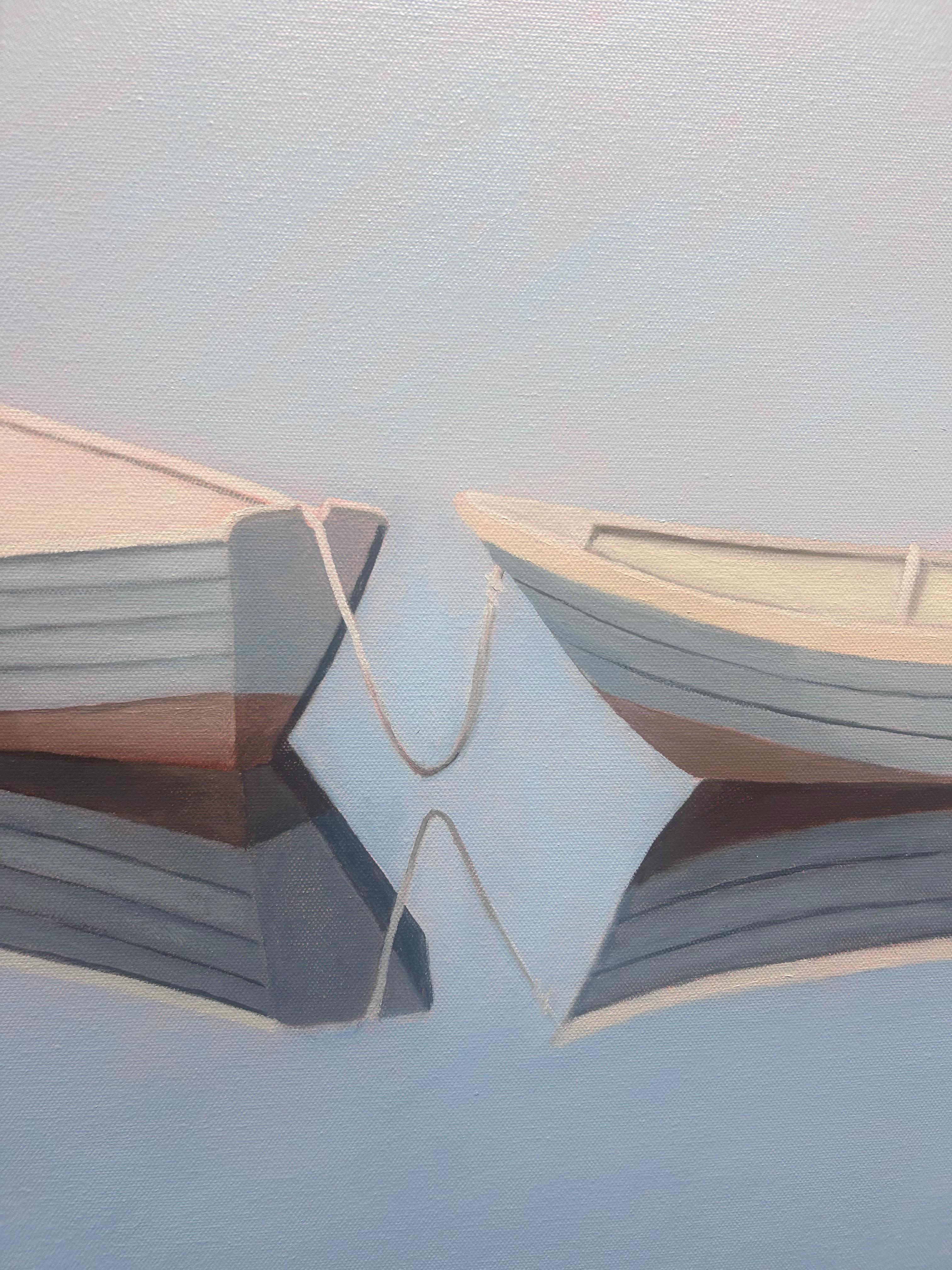 Matthew Jay Russell, „Dree Dories“, 30x48 Weiße Bootsblaue Meereslandschaft, Ölgemälde im Angebot 5