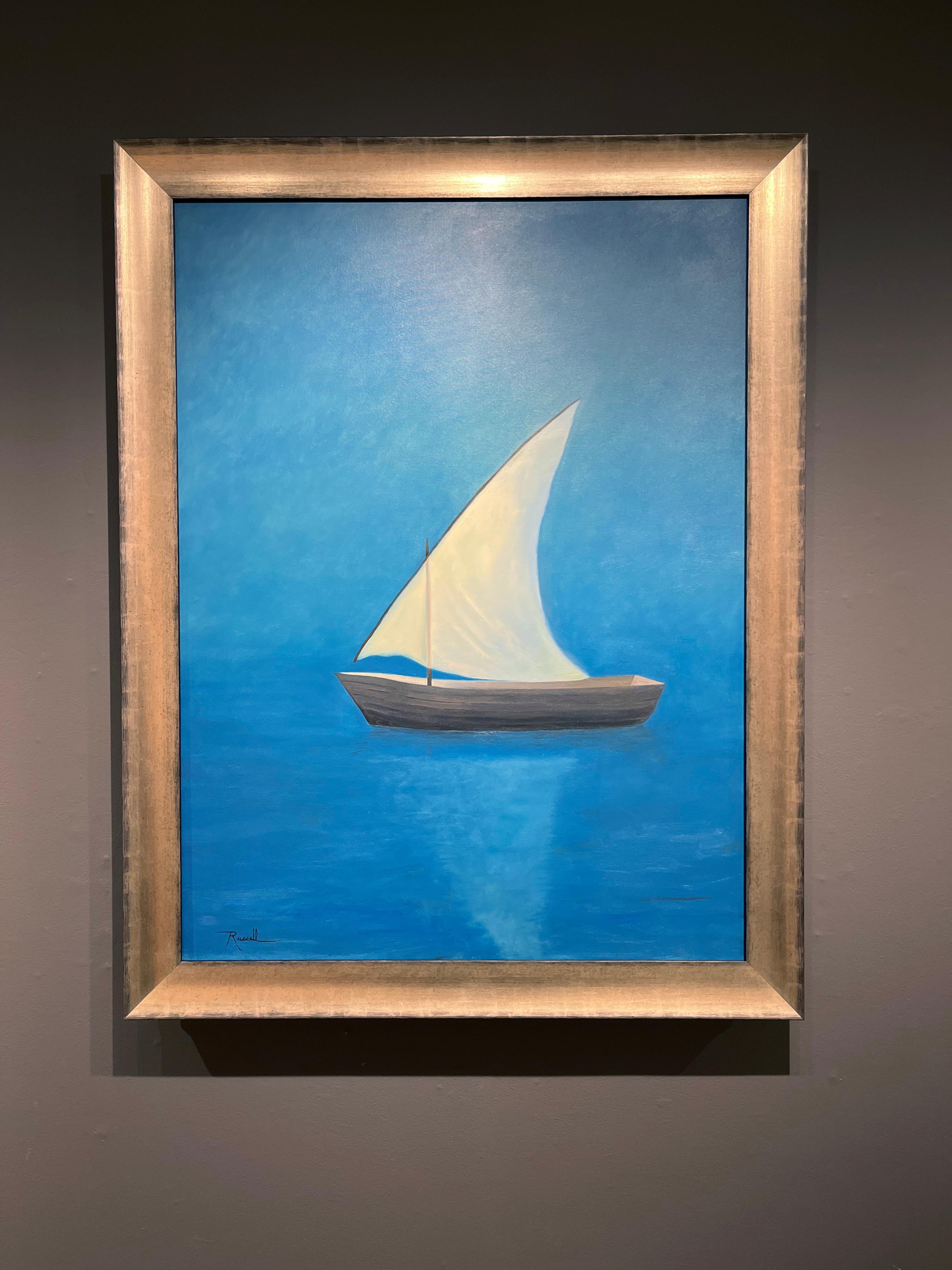 Matthew Jay Russell, „Under the Moon“, 48x36 Segelboot Blue Water, Ölgemälde im Angebot 1