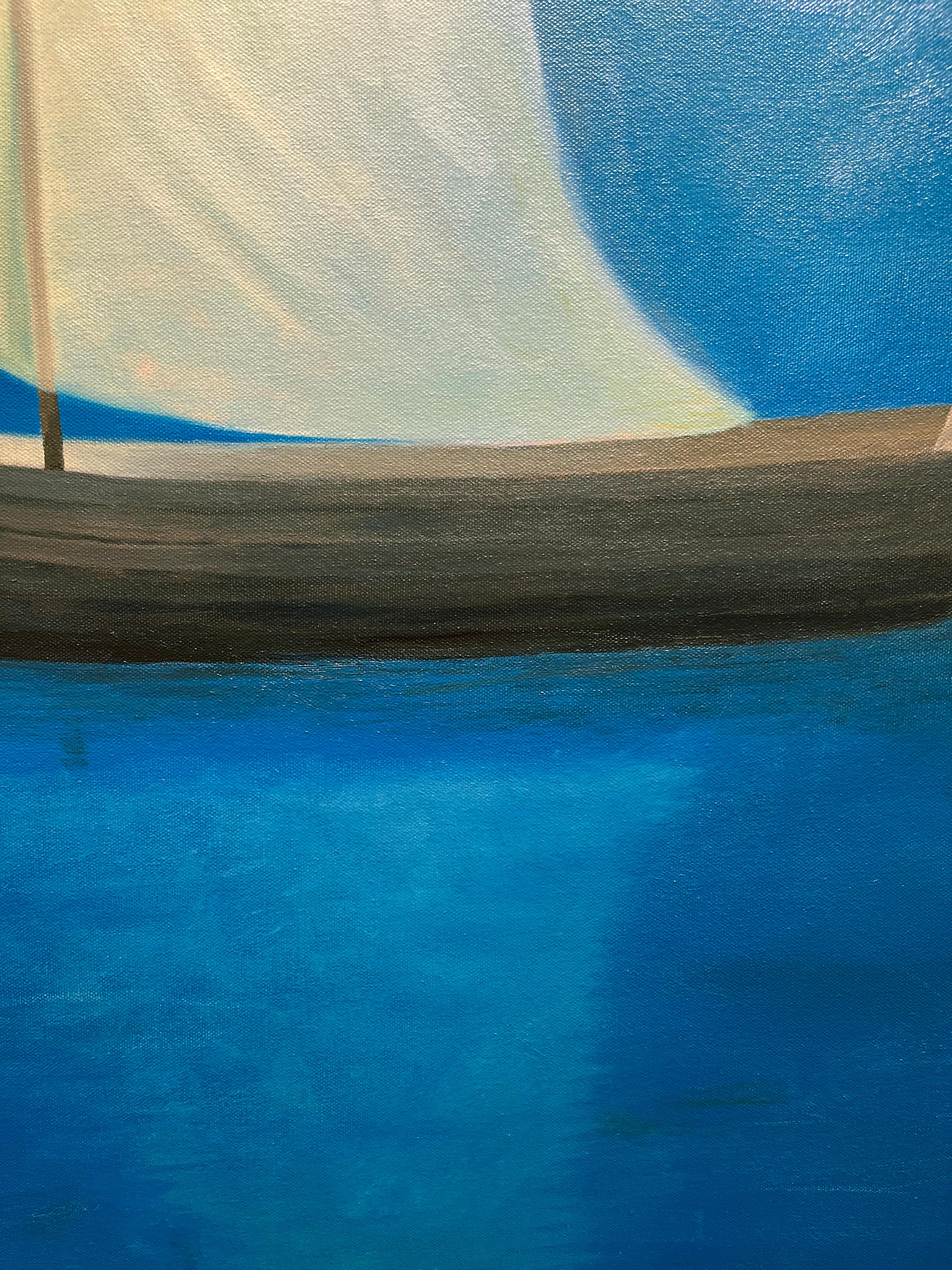 Matthew Jay Russell, „Under the Moon“, 48x36 Segelboot Blue Water, Ölgemälde im Angebot 5