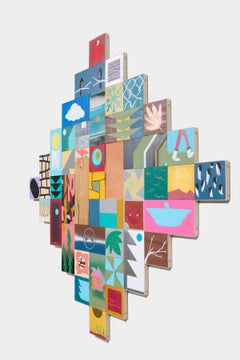Contemporary Mixed Media Sculptural Painting Inspired by Indigenous Motifs