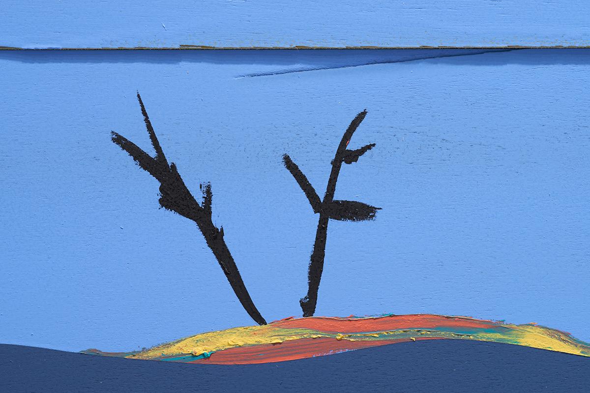Peinture verticale contemporaine en techniques mixtes inspirée de motifs indigènes en vente 4