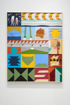 Contemporary Vertical Mixed Media Painting Inspired by Indigenous Motifs