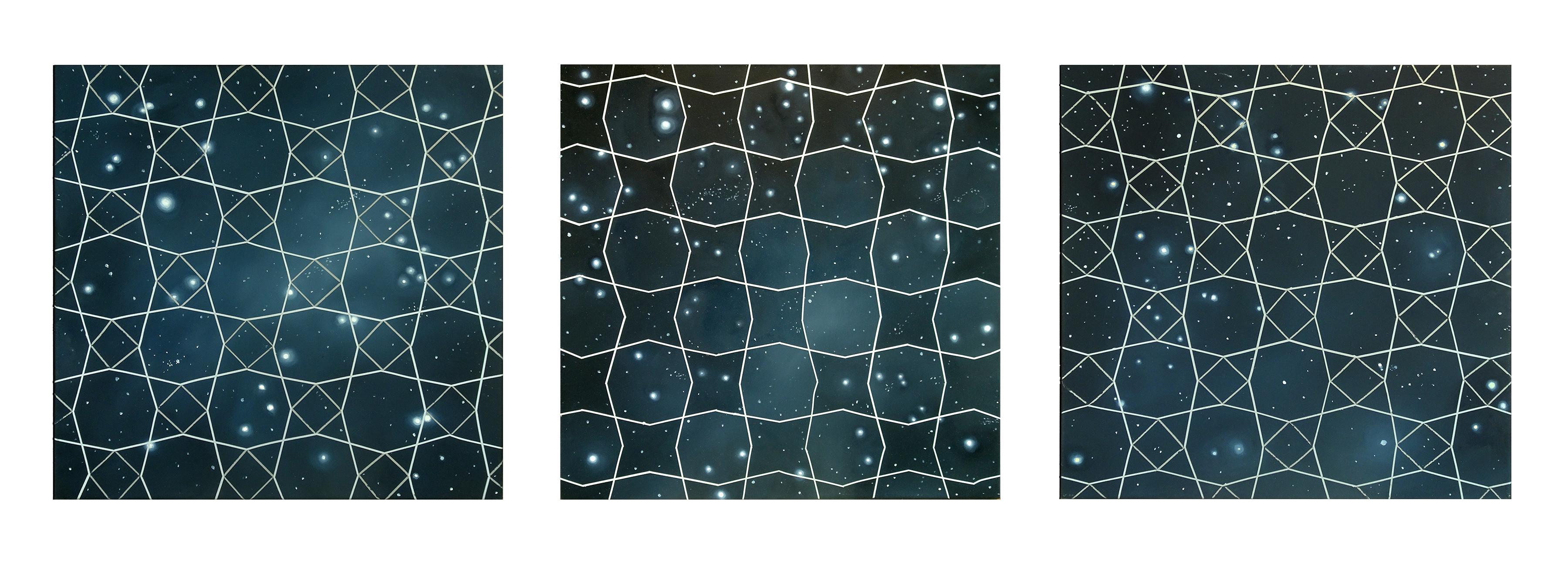Matthew Mullins Abstract Painting - Diamond Net Triptych