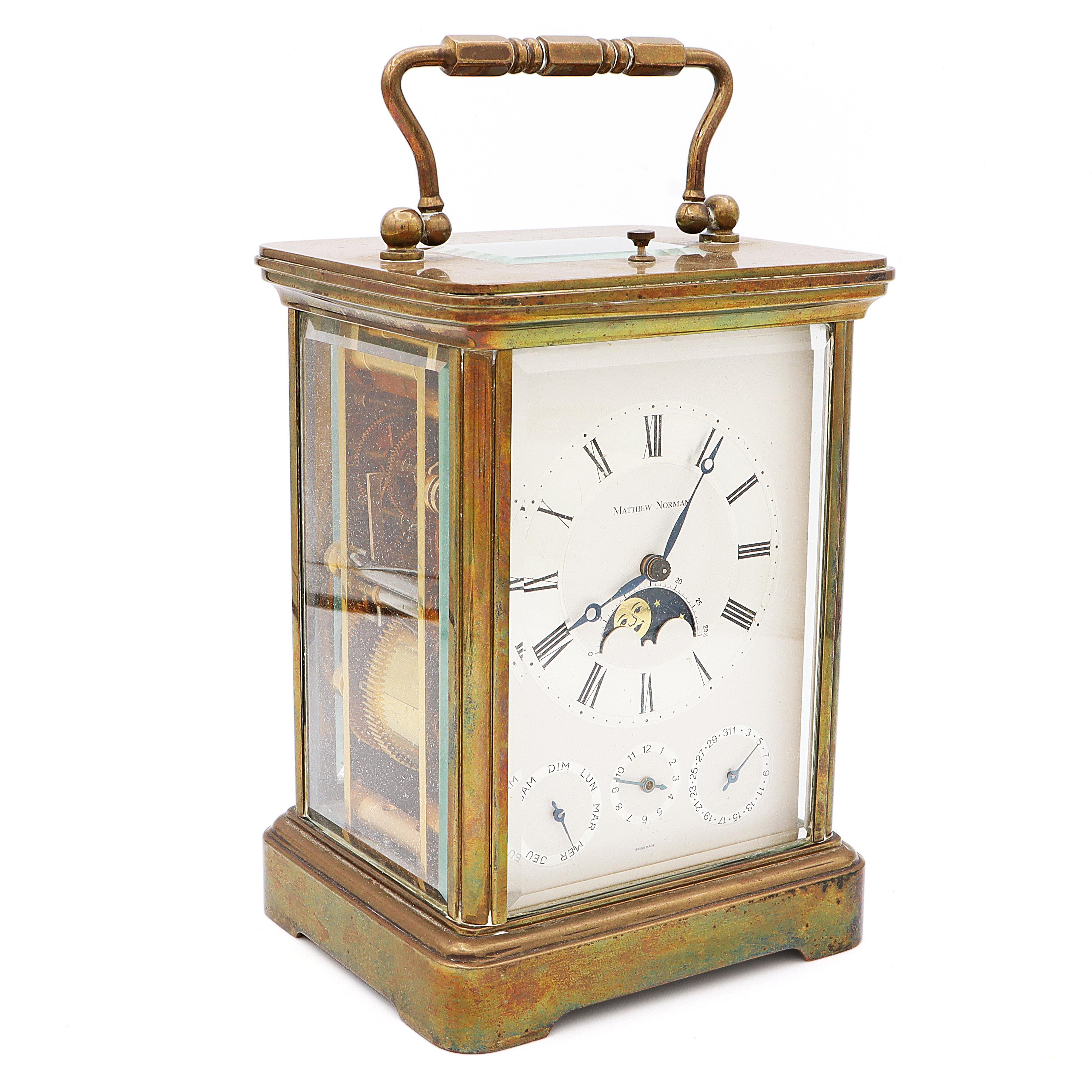 Matthew Norman Brass Cased Four Dial Rolling Moon Phase Carriage Clock For Sale 3