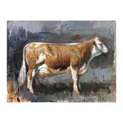 "How Now" dipinto naturalistico contemporaneo di una mucca marrone