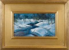 "U.P." Winter Landscape Oil Painting of a Brilliant Blue Stream