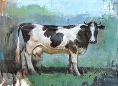 "WI. Dairy Cow" Contemporary Naturalistic Rural Animal Painting of a Cow