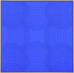"Wave Set 2" Bright Blue Abstract Geometric Wavy Carved Sculptural Painting