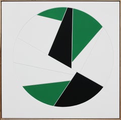 "Barnacle" White and Green Abstract Geometric Mixed Media Contemporary Painting