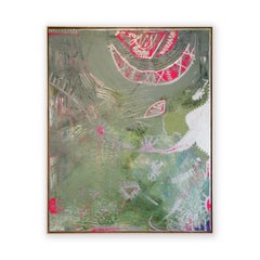 Großes rosa-grünes abstraktes zeitgenössisches expressionistisches Gemälde „Breakthrough“