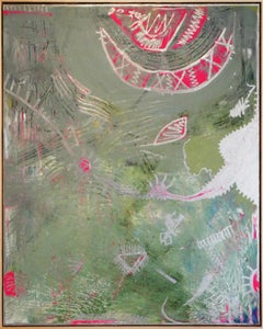 "Breakthrough" Large Pink & Green Abstract Contemporary Expressionist Painting