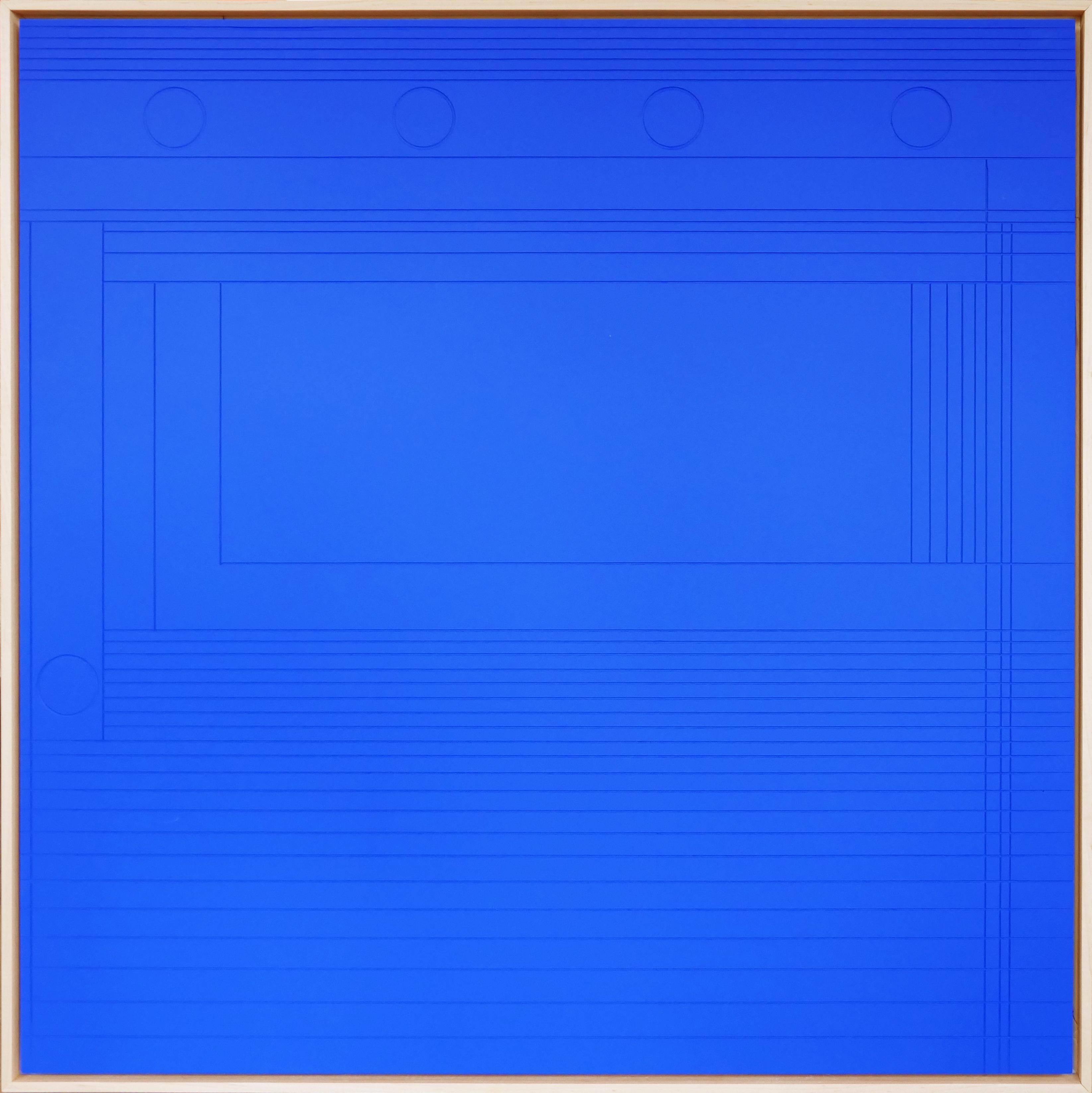 Matthew Reeves Abstract Painting - Contemporary Abstract Bright Blue Geometric Groove Painting