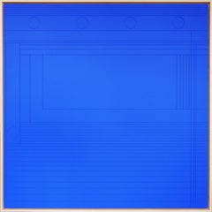 Contemporary Abstract Bright Blue Geometric Groove Painting
