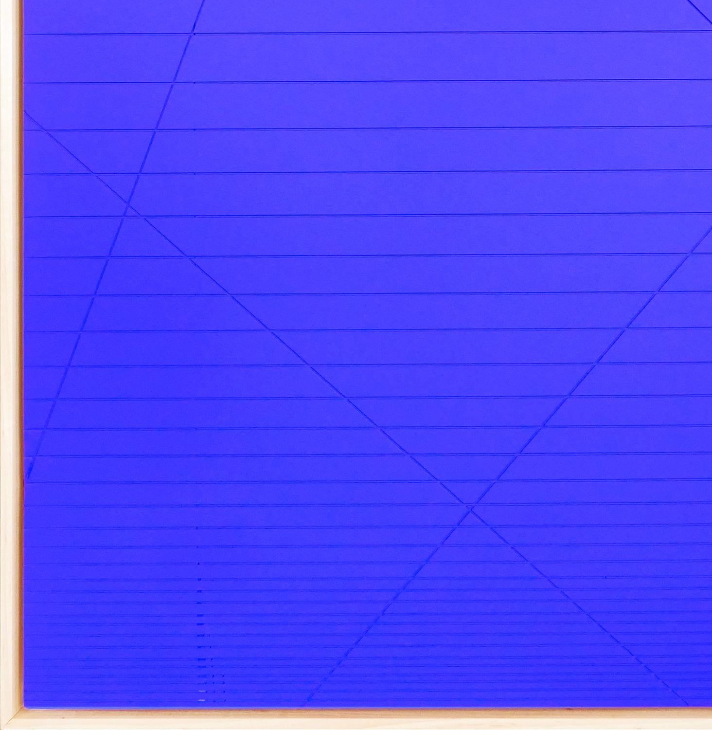Contemporary Abstract Bright Blue Geometric Linear Groove Painting / Sculpture 1