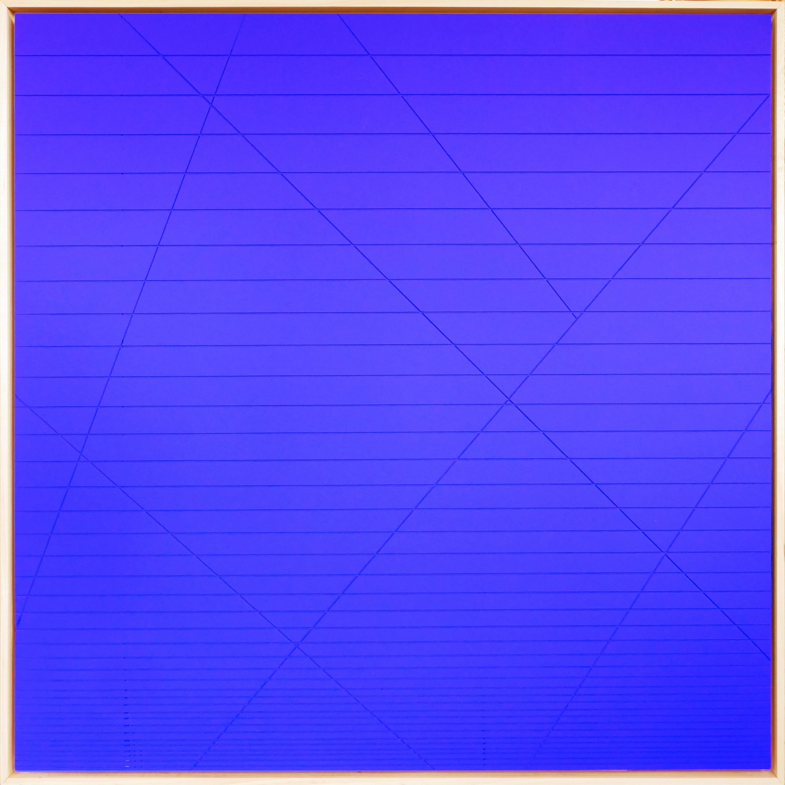 Contemporary Abstract Bright Blue Geometric Linear Groove Painting / Sculpture