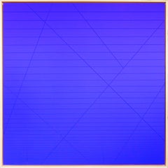 Contemporary Abstract Bright Blue Geometric Linear Groove Painting / Sculpture