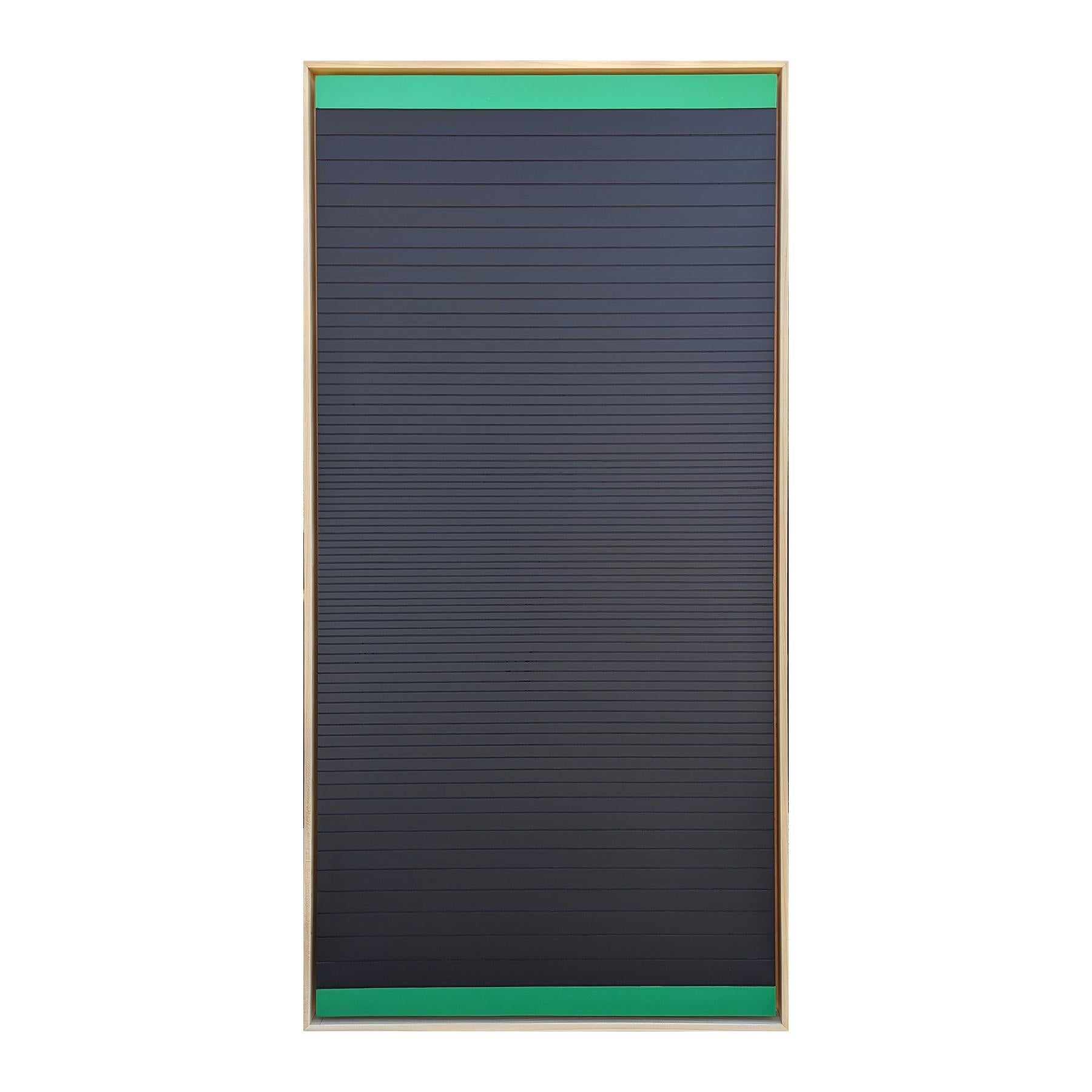 Contemporary Black and Green Linear Abstract Geometric Groove Painting  - Sculpture by Matthew Reeves
