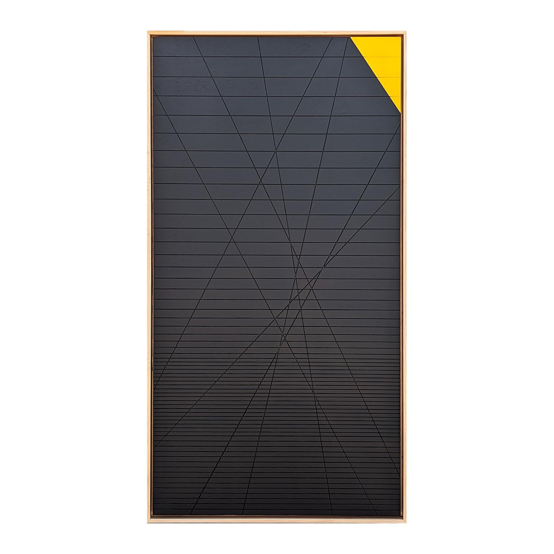Contemporary Black and Yellow Linear Abstract Geometric Groove Painting  - Sculpture by Matthew Reeves