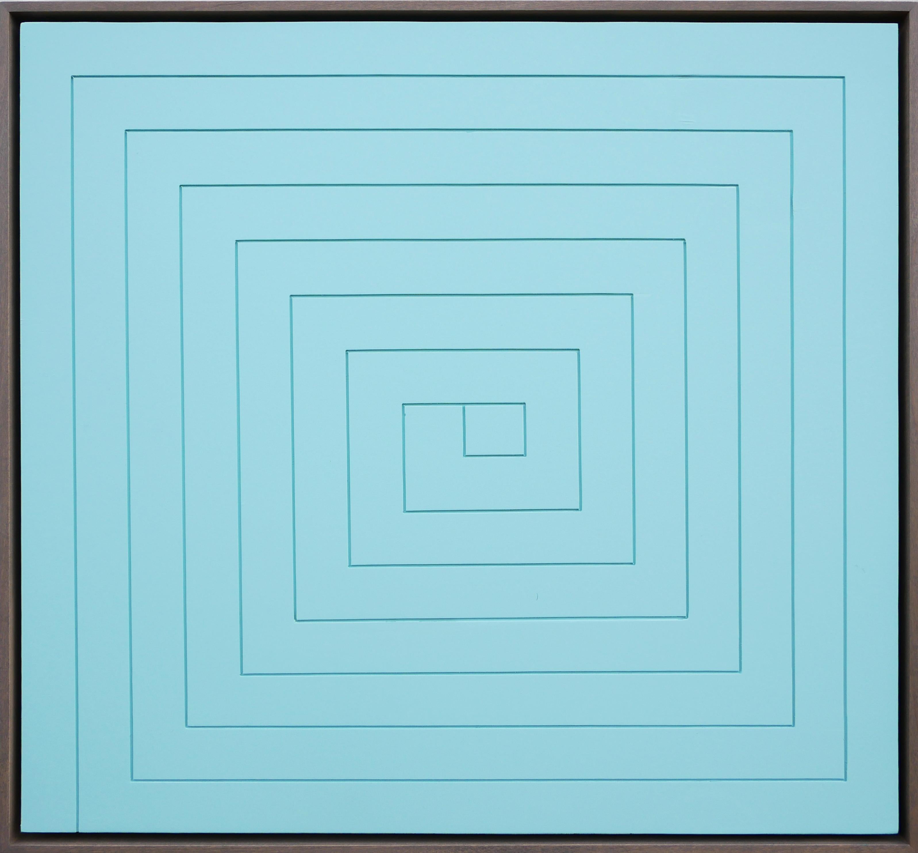 Matthew Reeves Abstract Sculpture - "Entrapment" Contemporary Pastel Sky Blue Linear Abstract Groove Painting 