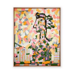 "Fifi" Abstract Contemporary Peach and Green Figurative Portrait Painting