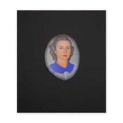 "Gertrude" Contemporary Black Canvas Wrapped Portrait with Vibrant Blue Collar