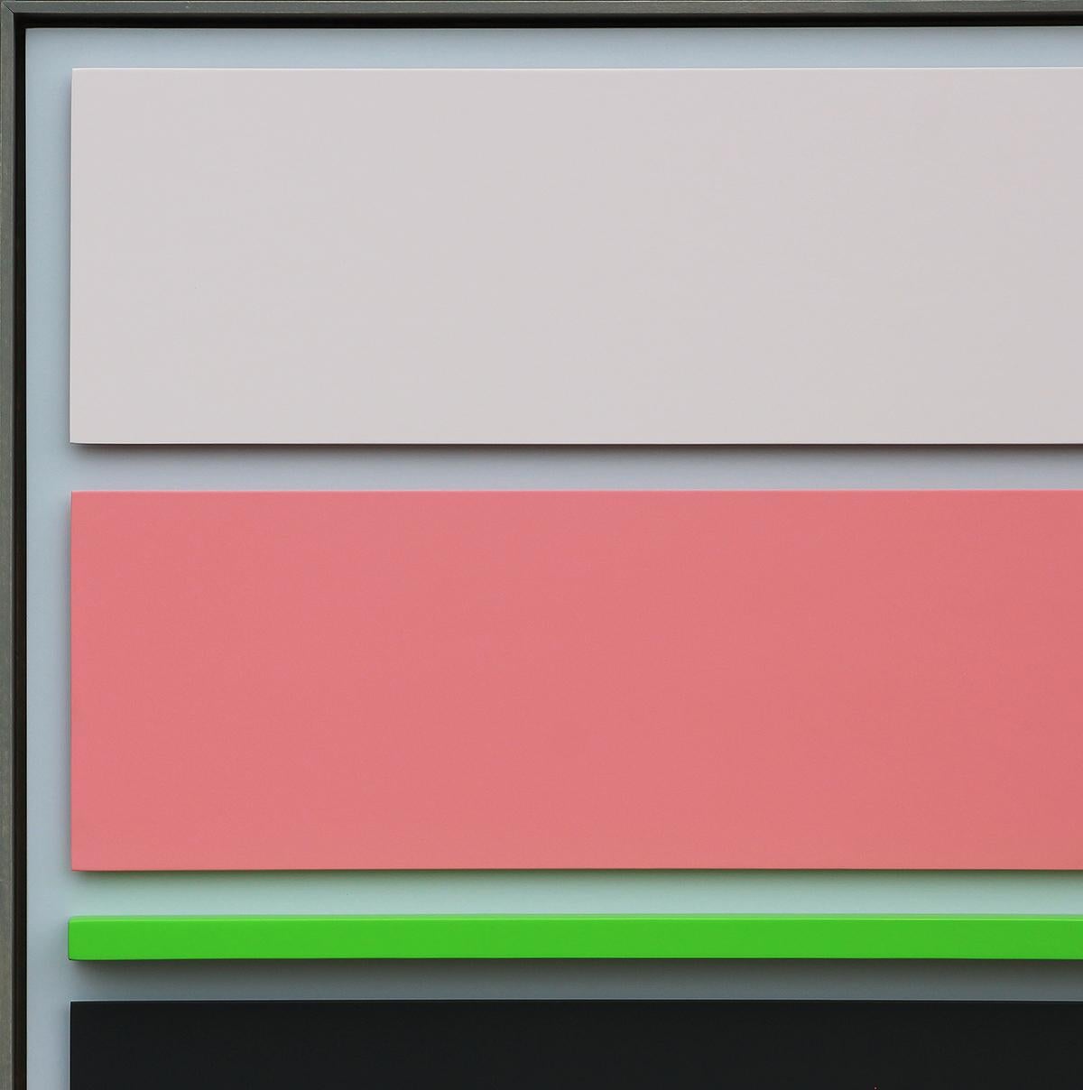 “Green’s Cut” Abstract Geometric Floating Pink Ombre Rectangle Painting - Contemporary Sculpture by Matthew Reeves