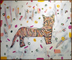 "Kitty, Kitty" Large Abstract Contemporary Expressionist Cat or Tiger Painting