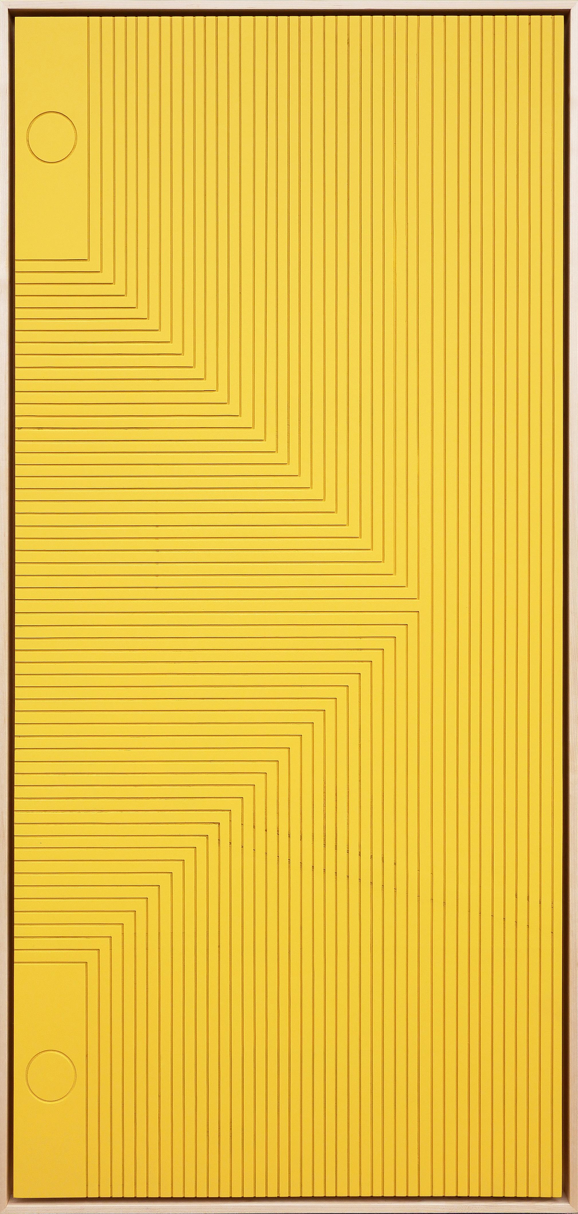 Matthew Reeves Abstract Sculpture - "Love Note" Contemporary Yellow Linear Abstract Geometric Groove Painting 