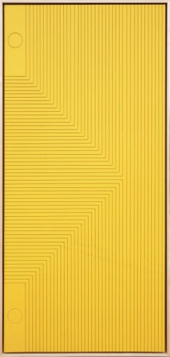 "Love Note" Contemporary Yellow Linear Abstract Geometric Groove Painting 