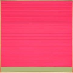"Low Tide 2" Neon Pink Linear Geometric Groove Painting with Green Accent Stripe