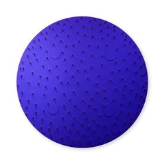 "Ocular" Pittura contemporanea astratta circolare con punte di ottone blu brillante