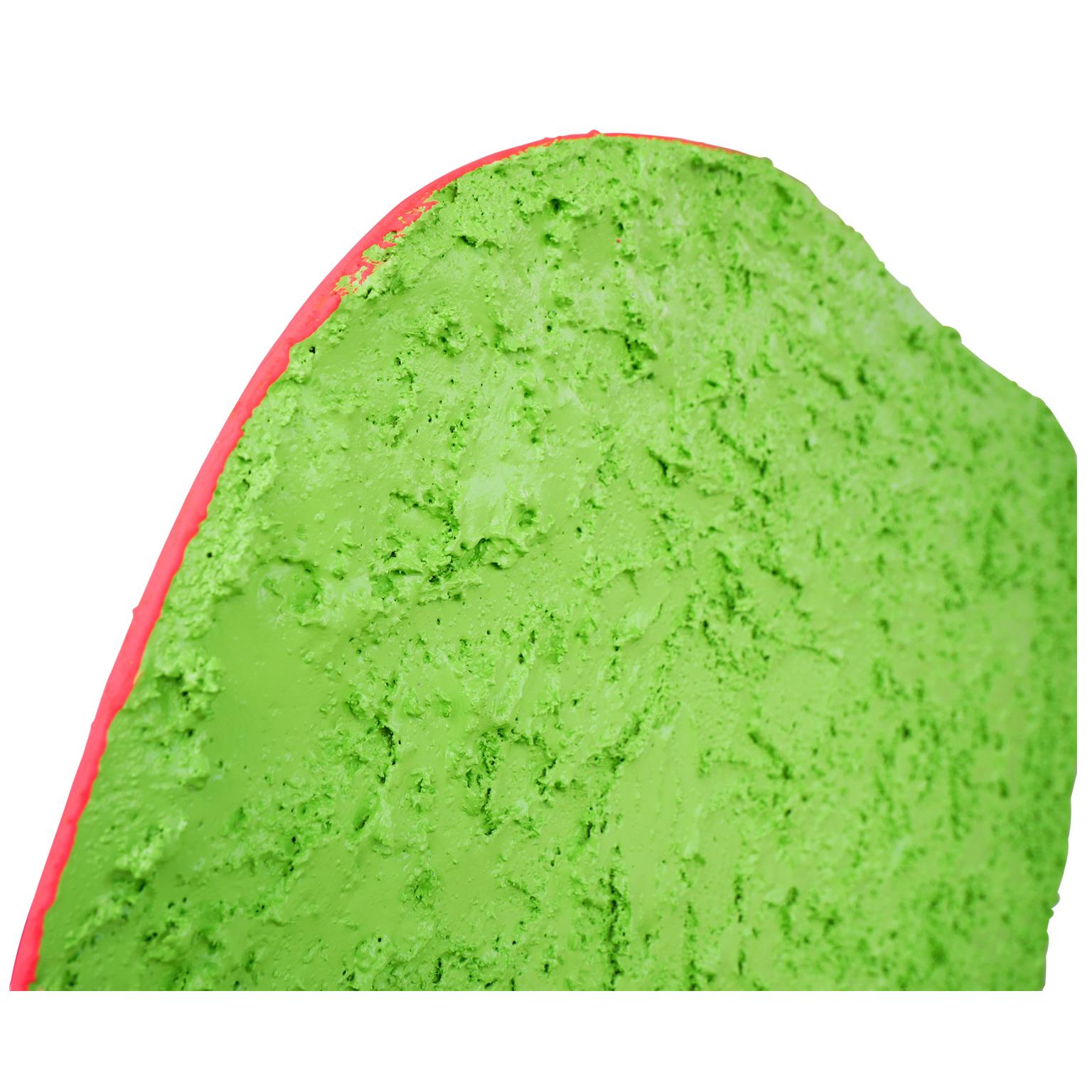 “Plein Air” Bright Green Biomorphic Sawdust Shape with Pink Back Painting For Sale 1