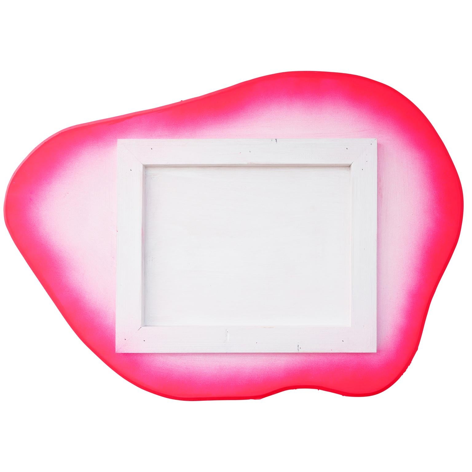 Leuchtend grüne Biomorphe Sägeblattform mit rosa Rückseite, Gemälde im Angebot 3