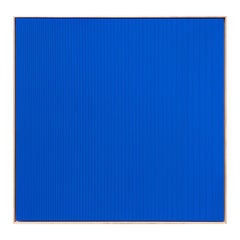 "Ripple 1" Peinture contemporaine bleu vif linéaire abstraite géométrique Groove.