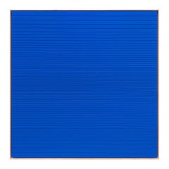 "Ripple 2" Contemporary Bright Blue Linear Abstract Geometric Groove Painting