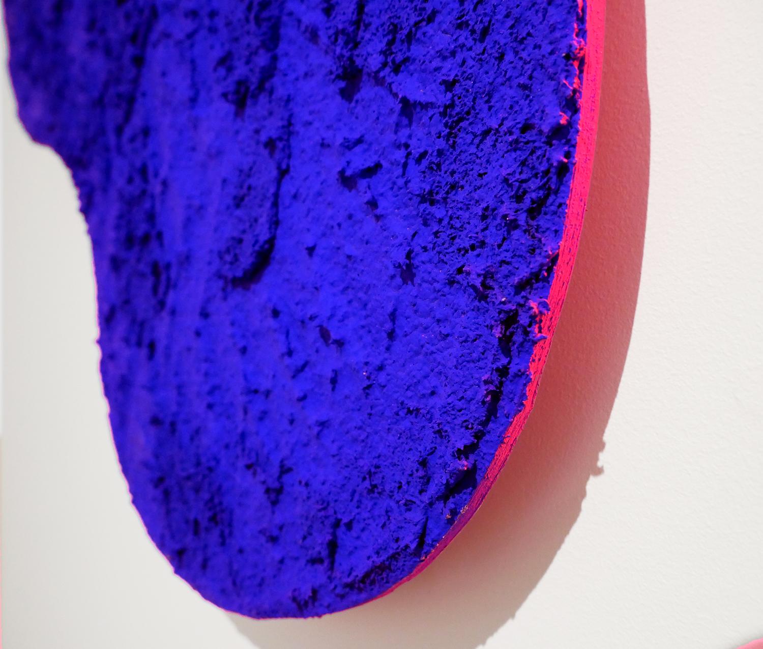“Settled” Bright Blue Biomorphic Sawdust Shape with Pink Back Painting 2