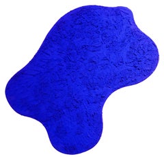 “Settled” Bright Blue Biomorphic Sawdust Shape with Pink Back Painting