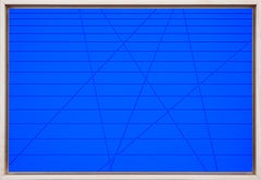 Small Contemporary Bright Blue Linear Abstract Geometric Groove Painting 2